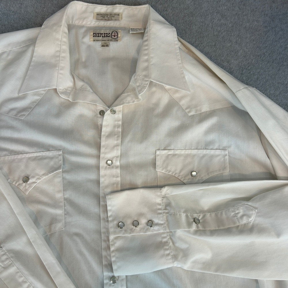 Sheplers Western Shirt White Pearl Snap Long Sleeve Cotton Blend Mens 18.5 Tall